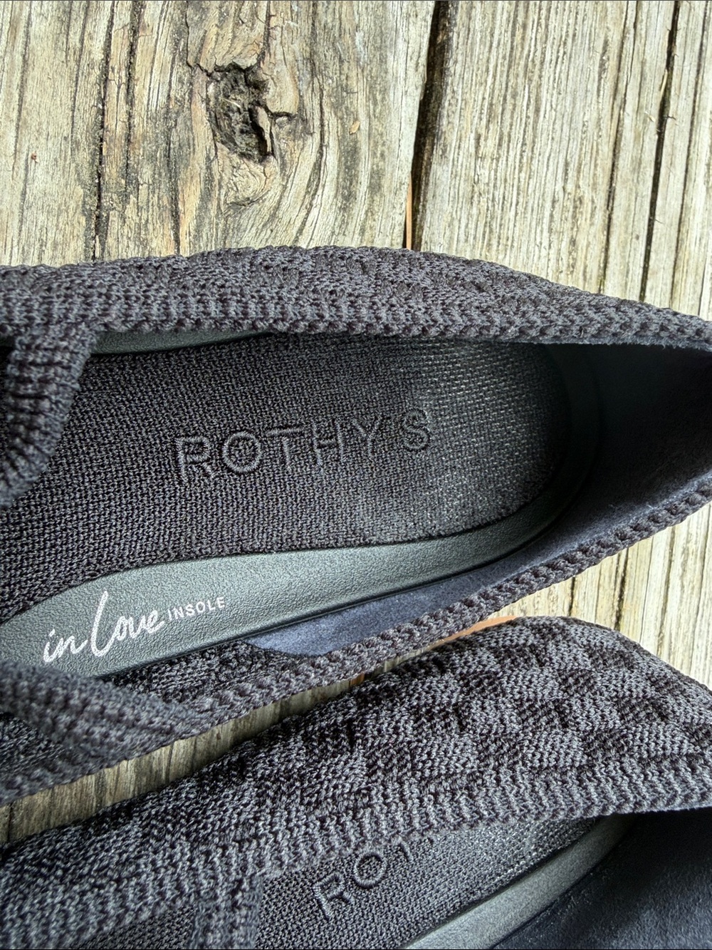 Rothy's Black Knit Flats with Royal Blue Heel Tabs - Picture 3 of 7